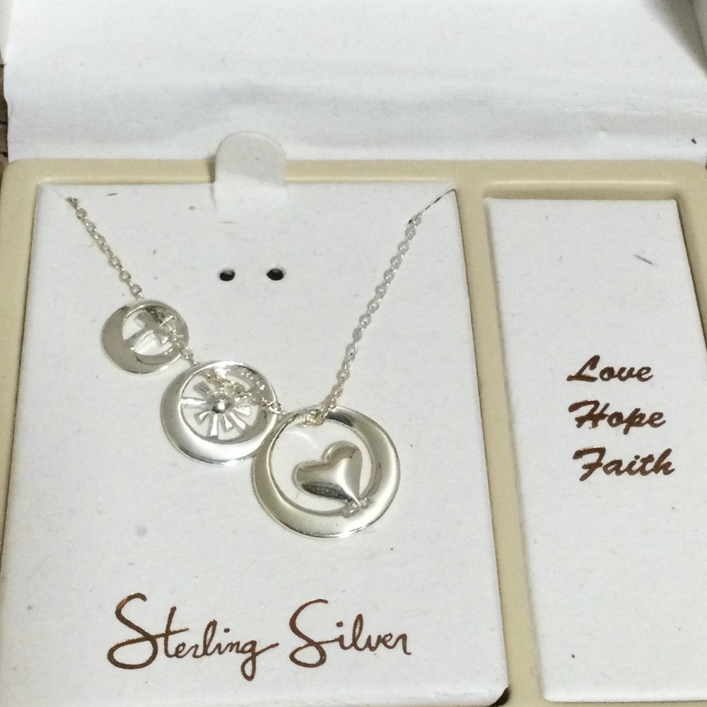 New! Inspirations Sterling Silver Love Hope Faith Necklace